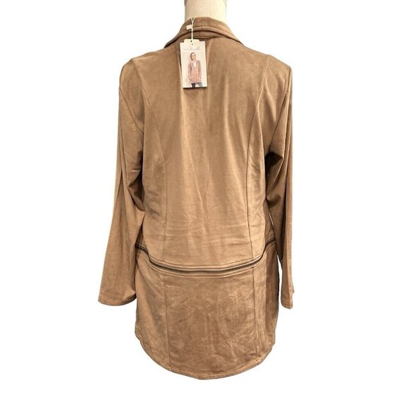 Simply Noelle Womens L XL Convertible Zip Coat Blazer Jacket Khaki Moto Soft - Picture 2 of 8